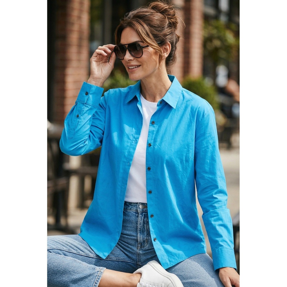 Nordstrom Signature Blue Button Up Shirt Womens Large Lightweight Dress Shirt